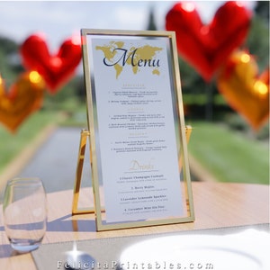 Reise-Thema Hochzeit Tischkarte Menükarte, Tisch Bar Menü Schild, bearbeitbare und druckbare Canva Vorlage, Gold Drink Menükarte, INSTANT Download jetzt