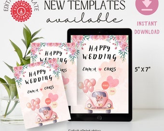 Editable Wedding Card, Printable Wedding card, Happy Wedding Card, Congratulations Card, Personalized Happy Wedding Card, Edit in Canva, 5x7