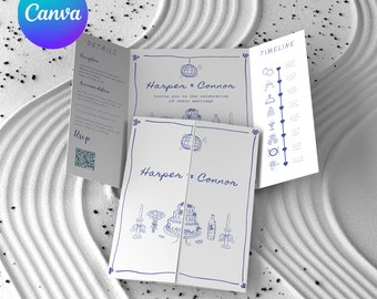 Funny Gatefold Wedding Invitation Template, Handwrite Wedding Invite, Canva Template