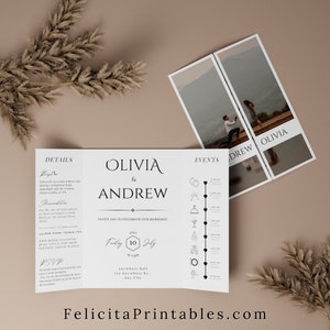 Invito a nozze apribile con foto, biglietto d'invito pieghevole di lusso con foto, modello Canva modificabile al 100%, download IMMEDIATO + regalo GRATUITO