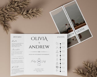 Photo Gatefold Wedding Invitation, Luxe Folded Invitation Card with Photo, %100 Editable Canva Template, INSTANT Download +FREE Gift