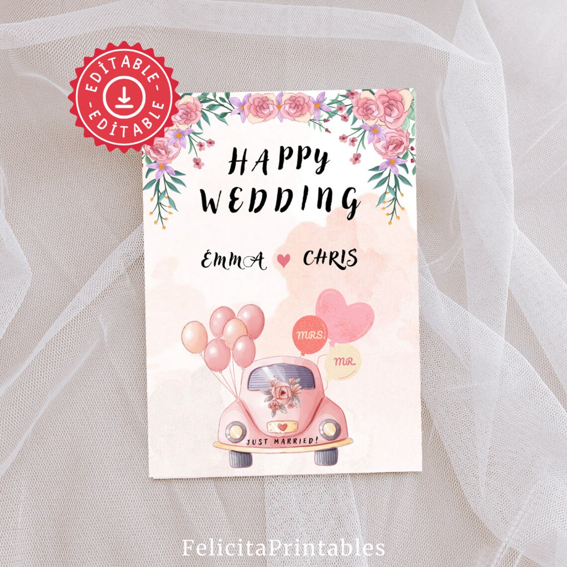 Editable Wedding Card, Printable Wedding Card, Happy Wedding Card ...