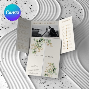 Modello per invito di nozze apribile Greenery, modifica con Canva, biglietto di nozze piegato
