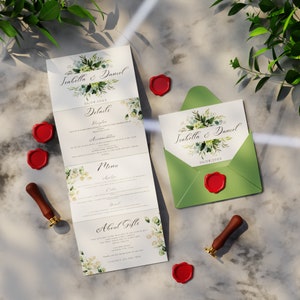 Modèle d’invitation de mariage plié de verdure | Invitation de mariage Concertina | Modifier avec Canva