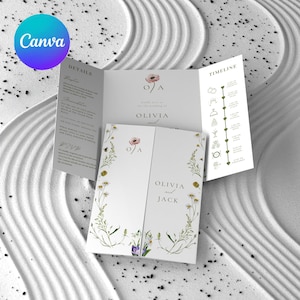 Rustikale florale Hochzeitseinladung im Klappformat mit Timeline & Antwortkarten, von der Natur inspiriertes Design für elegante Hochzeiten