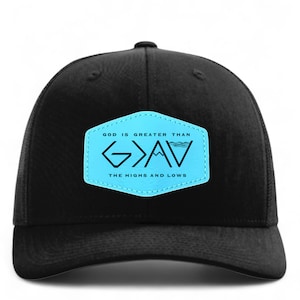 Cappello "Dio è più grande degli alti e bassi" - Cappello da camionista cristiano Richardson 112 / Regalo basato sulla fede per uomini e donne / Cappello con versetto della Bibbia