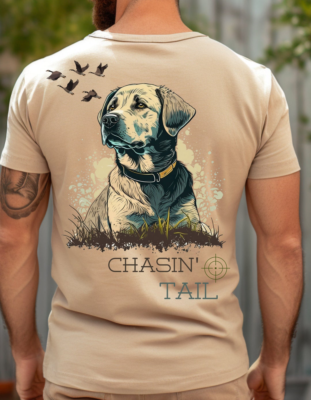 Men's Chasing Tail Hunting Shirt, Duck Hunting, Hunting Bird Dog, Duck Call, Deer Hunting