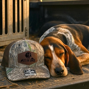 Coonhound Hunting Hat: Camo Leather Patch, Richardson Trucker Cap