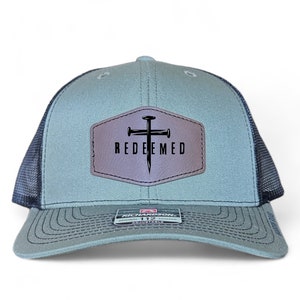 REDEEMED Christian Trucker Hat – Cross & Nails Patch Hat | Richardson 112 Faith Hat | Christian Gift for Men | Bible Verse Cap | Jesus Hat