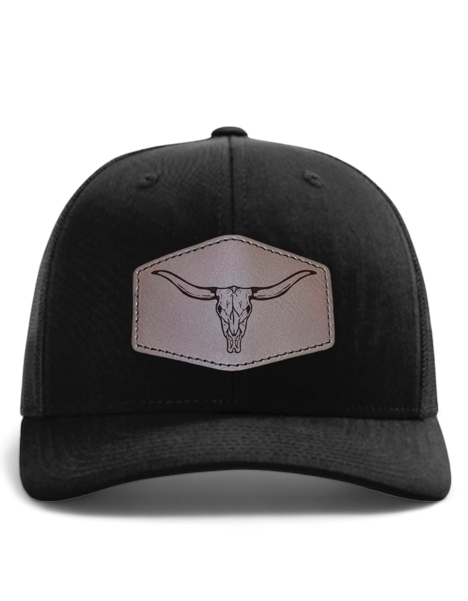 Bull Skull Leather Patch Hat: Western Rodeo Snapback Trucker  display picture 3