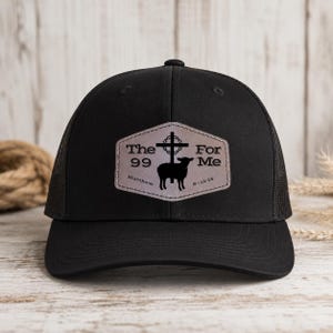 Czapka Christian Trucker – 99 dla mnie – Richardson 112 Skórzana czapka z naszywką – Czapka z wersetem biblijnym „Zagubiona owca” – Prezent wiary z Ewangelii Mateusza 18:12