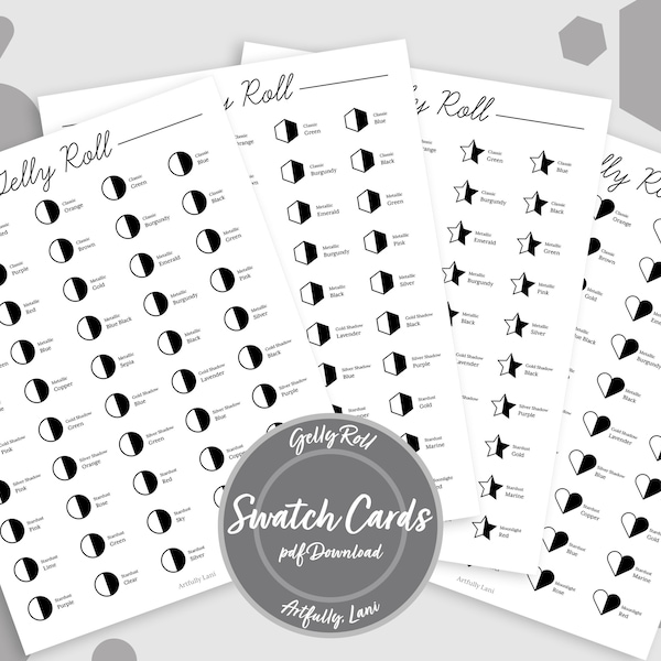 Printable Gelly Roll Swatch Card Art Supplies Bundle Featuring Four Unique Shapes | 100 Colors | Portrait Format | Downloadable PDF