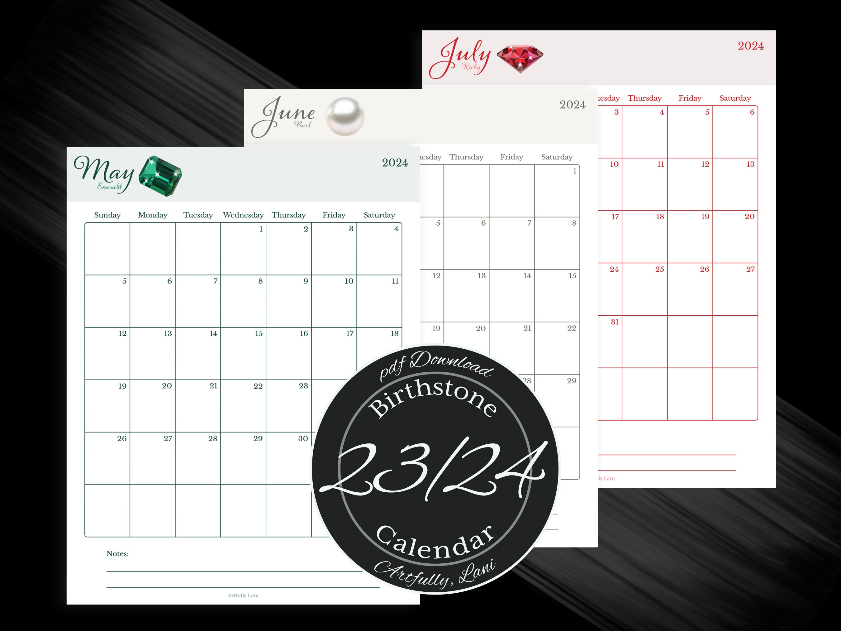 Printable Calendar for 20232024 With a Birthstone Theme for Etsy Canada