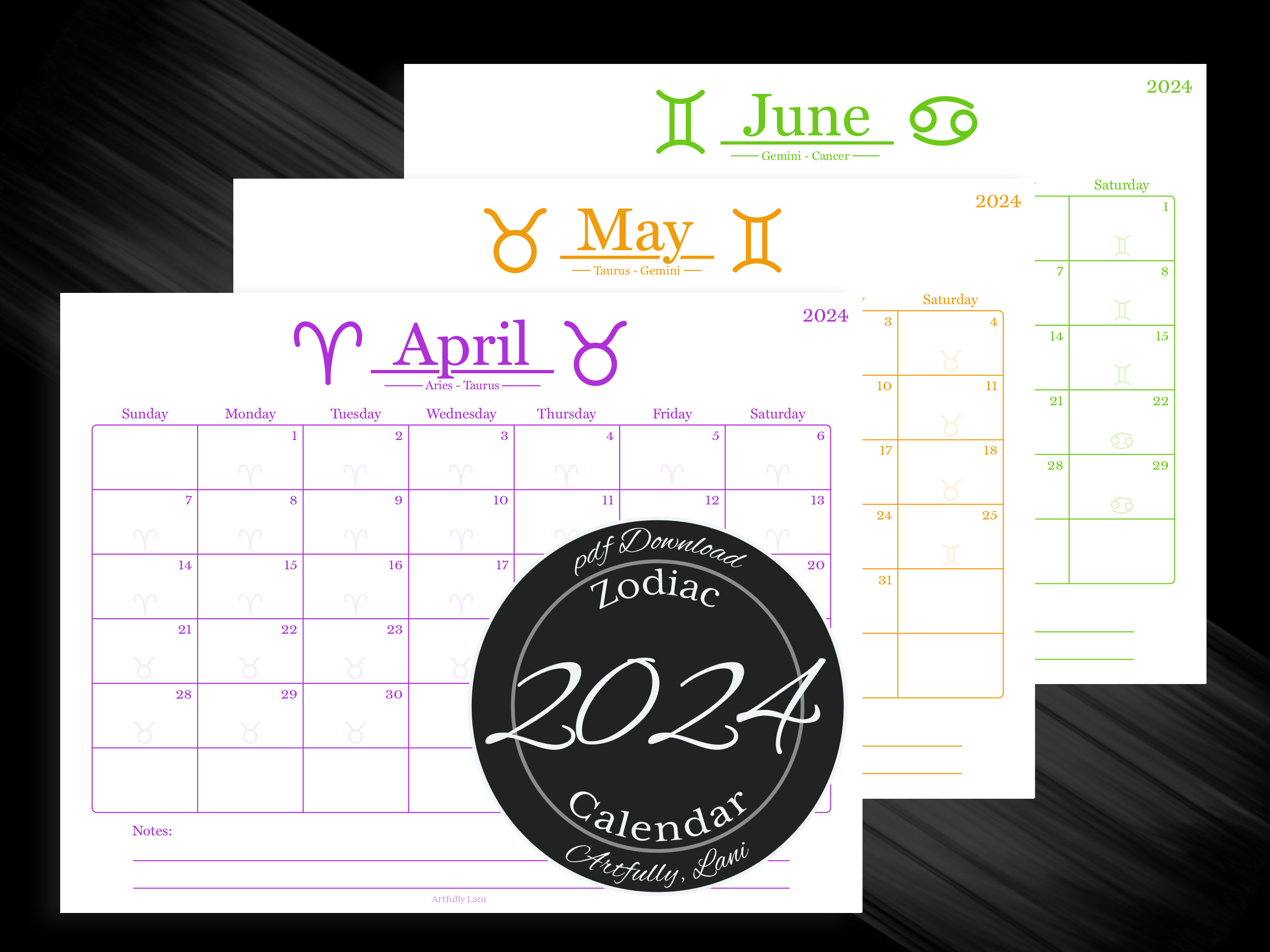 Printable Calendar for 2024 With a Cool Zodiac Theme for Home Etsy