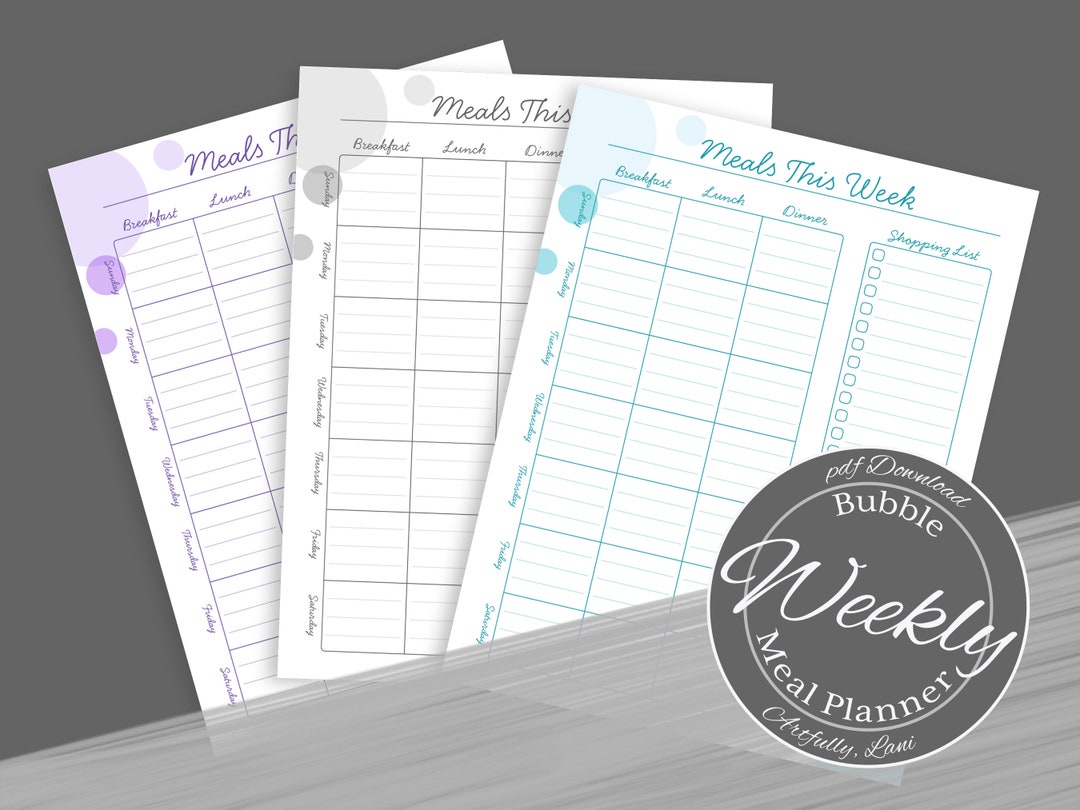 Printable Weekly Meal Planner With Shopping List Bubble - Etsy
