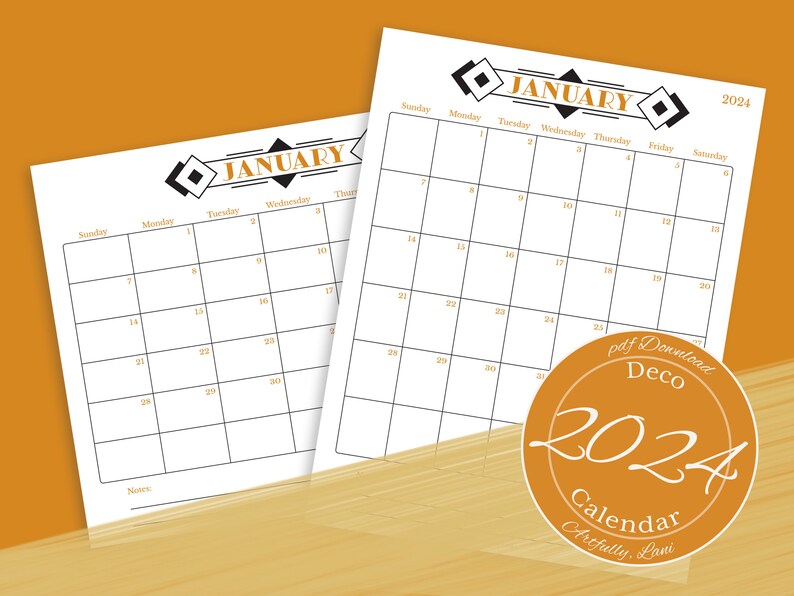 Printable Calendar for 2025 With an Art Deco Theme for Home or Etsy