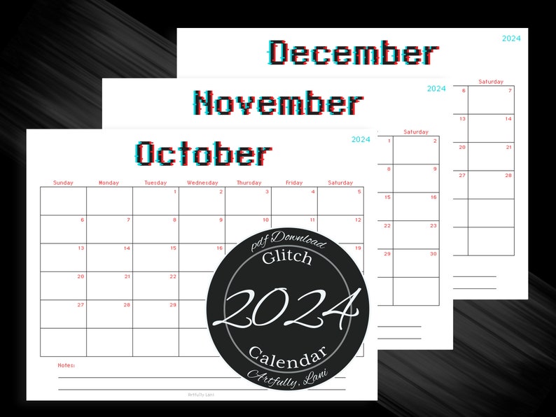 Printable Calendar for 2025 With a Fun Techie Glitch Theme for Home or Office Jandec Sunsat