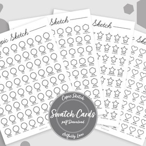 Pacchetto di materiali artistici per carte campione Copic Sketch stampabili con quattro forme uniche / Set completo / Formato verticale / PDF scaricabile