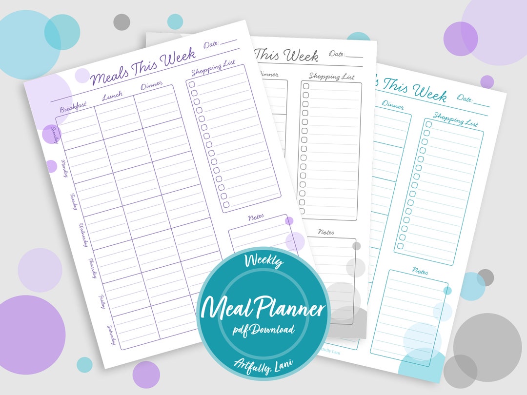 Printable Weekly Meal Planner With Shopping List | Downloadable PDF ...