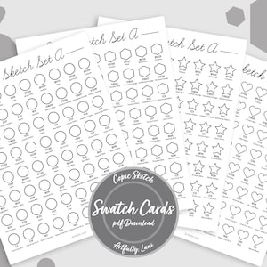 Pacchetto di materiali artistici per carte campione di schizzi Copic stampabili con quattro forme uniche / set ABCDE / formato ritratto / PDF scaricabile