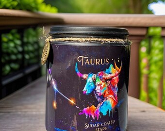 Kerze mit Sternzeichen Kriegerin Stier, Geschenk Stier, Zuckerkekse Royale | Kokosnuss Sojawachs