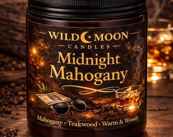 Midnight Mahogany Candle – Warm Woody Amber Jar Home Scent
