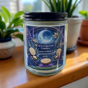 Lemongrass & Lemon Verbena Candle – Fresh Citrus Herbal Scented Candle – Wildmoon Candles – Clean Burning Soy Wax – Relaxing Aromatherapy