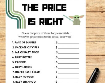 The price is right baby shower game, star wars theme, baby Yoda game, baby shower game grogu,