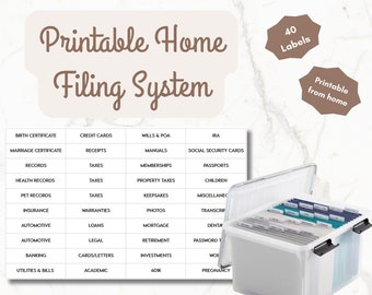Printable Home Filing System l Keepsake Box l Family File Organization Labels l DIY Labels l File Tabs for Box l 40 Labels