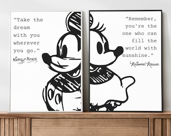 Mickey Mouse Wall Art, Kid's Room,  Mickey and Minnie Digital Download, Mouse Picture, Nursery Decor, Inspirational Quotes, Vintage