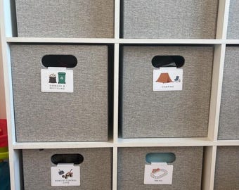 Toy Bin Labels, Waterproof, Cube Storage, Bin Clip, Basket, Home, Nursery, IKEA Kallax, Playroom Stickers, Montessori, Trofast