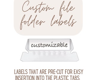 Pre-cut CUSTOM labels for file folders, cardstock file labels, home office organization, home filing system, personalized labels, file tabs