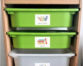 Waterproof Toy Bin Labels: Playroom Organization, Montessori Vinyl Stickers