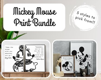 Mickey Mouse Prints Bundle , Kid's Room Wall Art, Nursery,  Digital Download, Minimalist, Modern, Vintage, Black and White