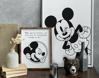 Mickey Mouse Prints Set of 3 , Kid's Room Wall Art, Nursery,  Digital Download, Minimalist, Modern, Vintage, Black and White