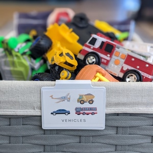 Waterproof Toy Bin Labels: Playroom Organization, Montessori Vinyl Stickers