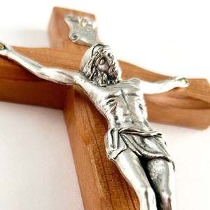 Cherry Wood Crucifix: Silver Corpus, Baptism Gift (8&quot;)