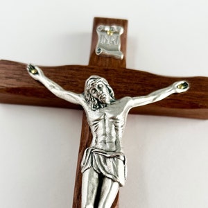 Handmade Black Walnut Crucifix with Silver Corpus - 8 Inch