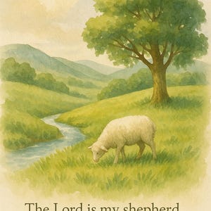 Christian Wall Art, Psalm 23:1 Bible Verse Print, The Lord is My Shepherd Sheep Pasture Watercolor, Inspirational Scripture Home Decor