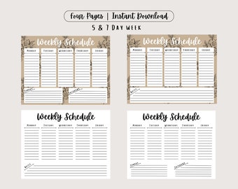 Printable Weekly Schedule, Planner, Template, Instant PDF Download, US ...