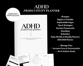 ADHD Productivity Planner, Digital Planner, Printable Planner, GoodNotes Planner, ADHD Planner, iPad Planner, Adult Planner,Instant Download
