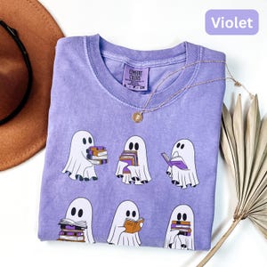 Comfort Colors® Retro Ghosts Reading  Shirt, Librarian Ghost Halloween, Halloween Teacher Tshirt, Halloween Shirt, Teacher Gift, Boo School