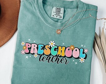 Comfort Colors® Retro Preschool Teacher Shirt, Elementary School, Teaching Tee, First Day Of School, Teacher Team, Teacher Appreciation Gift