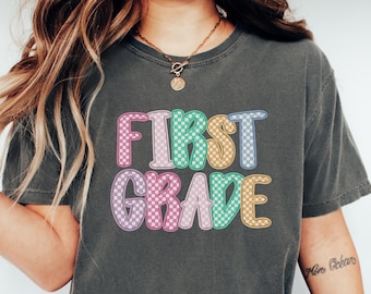 Comfort Colors®  Checkerboard  First Grade Teacher Shirt, 1st Grade TShirt, First Grade Teacher Appreciation Gift, Elementary School T-shirt