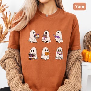 Comfort Colors® Retro Ghosts Reading  Shirt, Librarian Ghost Halloween, Halloween Teacher Tshirt, Halloween Shirt, Teacher Gift, Boo School