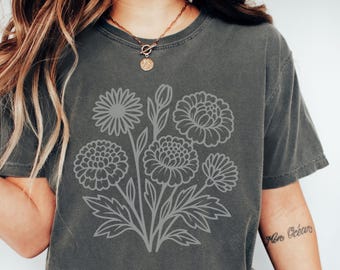 Comfort Colors® Vintage Pressed Flowers Shirt, Boho Cottagecore Shirt, Botanical Floral Tee Wildflowers Shirt Gift for Gardener Floral Shirt