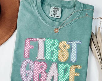 Comfort Colors®  Checkerboard  First Grade Teacher Shirt, 1st Grade TShirt, First Grade Teacher Appreciation Gift, Elementary School T-shirt