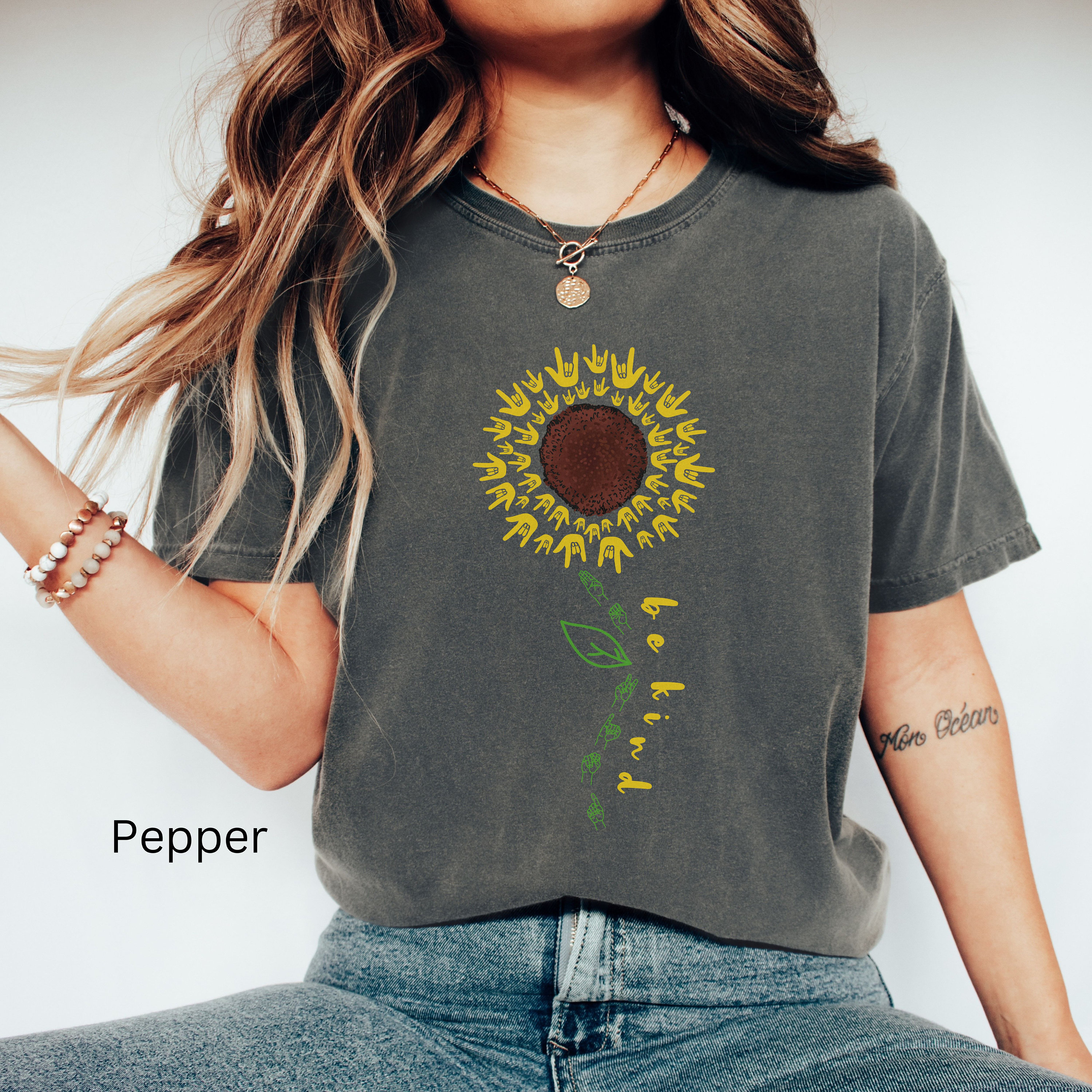 Comfort Colors® Be Kind ASL Sunflower Shirt, Be Kind American Sign Language Tshirt, Be Kind Shirt, Be a Kind Human Tee Shirt, ASL Shirt