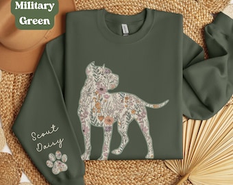 Personalized Pitbull Dog Mama Sweatshirt, Custom Dog Mom Hoodie, Floral Pitbull Dog Mama Clothing, Dog Mom Birthday Gift, Christmas Gift