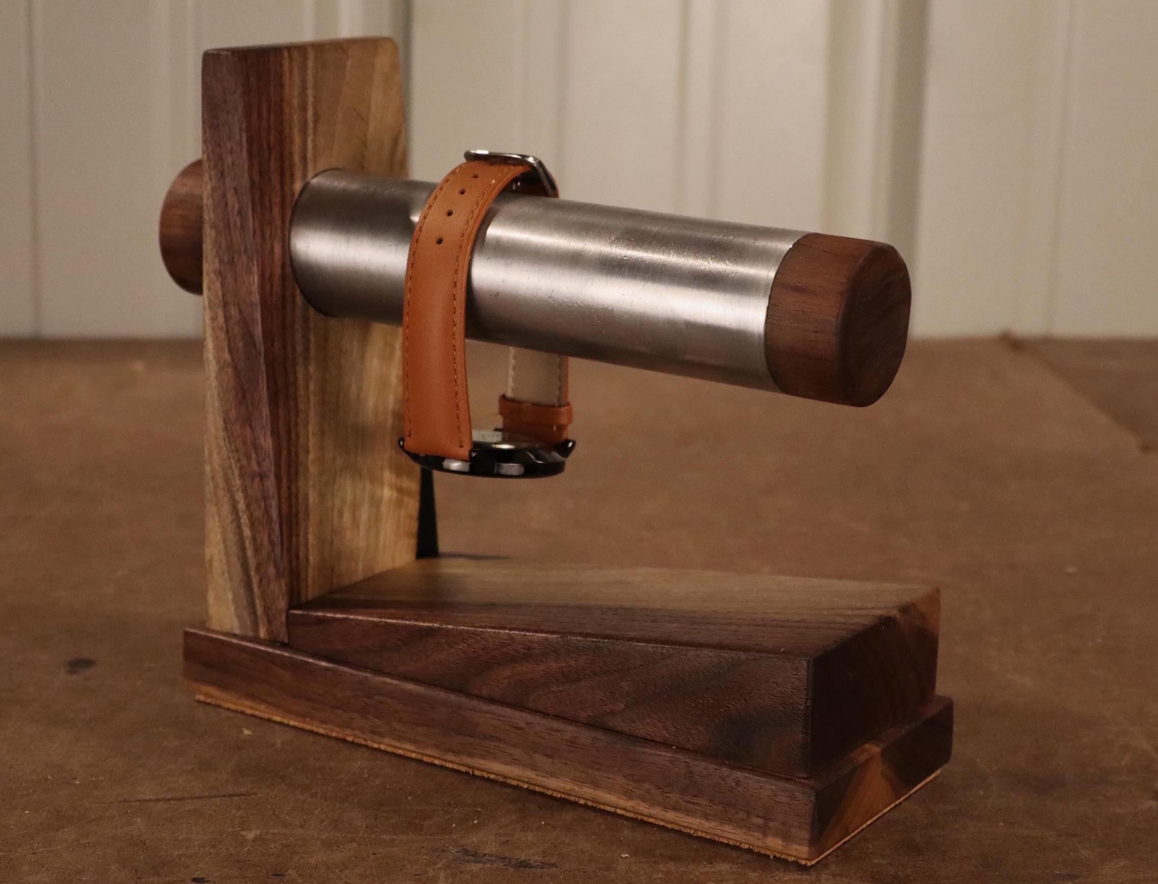 Walnut and Aluminum Modern Watch Stand | Handmade Modern Jewelry Holder